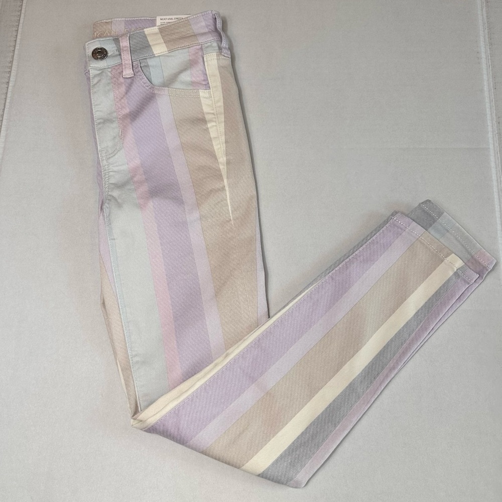 American Eagle Pastel Striped HighRise Jegging Crop Next Level Stretch Sz 00 24W - Picture 13 of 16